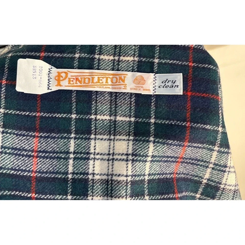 Pendleton Scarf 100% Virgin Wool Green Navy Red Tartan Plaid‎ Fringed USA Made